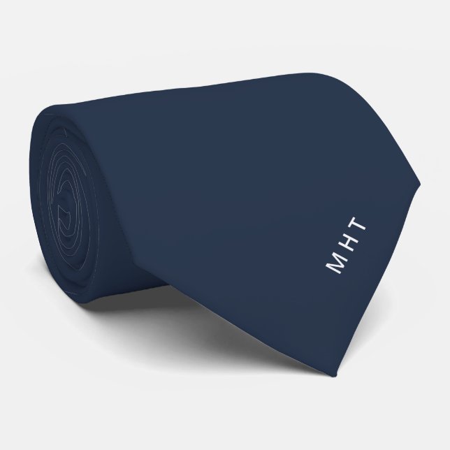 Ink Blue Modern Initials Minimalist Monogram Tie (Rolled)