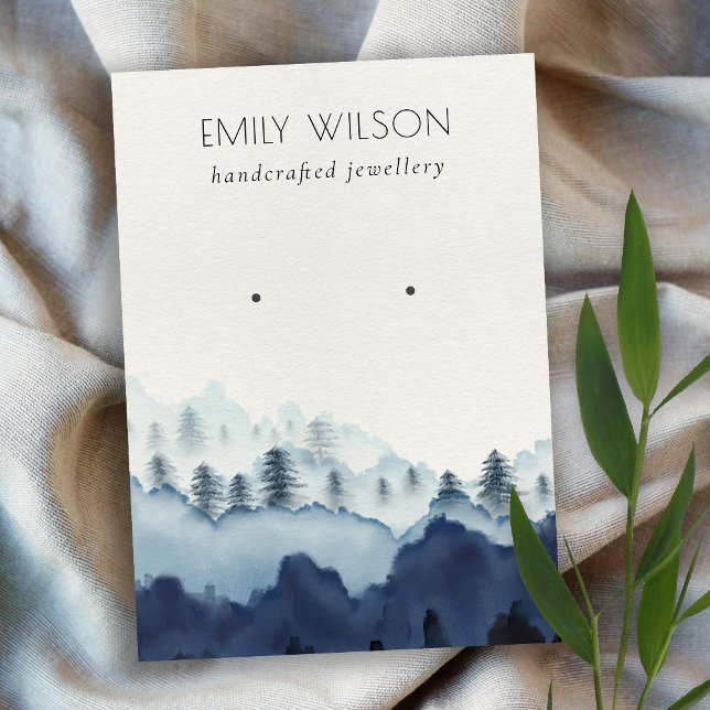 Ink Blue Navy Pine Woods Mountain Earring Display Business Card (Creator Uploaded)