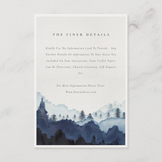 Ink Blue Navy Pine Woods Mountain Wedding Details Enclosure Card (Front)