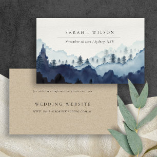 Ink Blue Navy Pine Woods Mountain Wedding Website Business Card