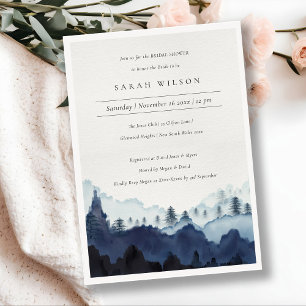 Ink Blue Pine Woods Mountain Bridal Shower Invite