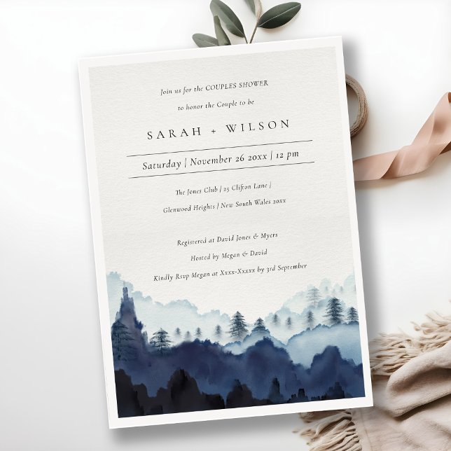 Ink Blue Pine Woods Mountain Couples Shower Invite (Creator Uploaded)