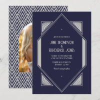 Ink Blue & Platinum Silver Art Deco Wedding Photo