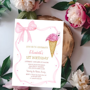 ink Bow Ice cream Striped Birthday Invitation