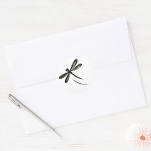 Ink Brush Dragonfly – Minimalist Insect Art on Classic Round Sticker