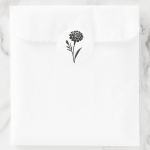 Ink Brush Marigold – Floral Illustration on Classic Round Sticker