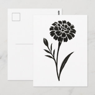 Ink Brush Marigold – Floral Illustration on Postcard