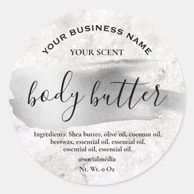 Ink Brush Stroke Silver Body Butter Labels (Front)