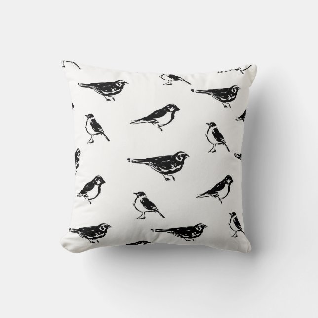 Ink brushstroke bird vintage seamless patternink,  cushion (Front)