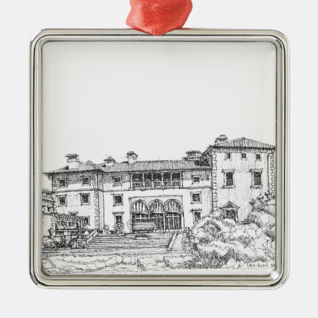 Ink building drawing metal tree decoration (Front)