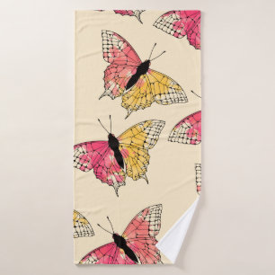 ink butterflies flying seamless pattern in ivory o bath towel