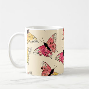 ink butterflies flying seamless pattern in ivory o coffee mug
