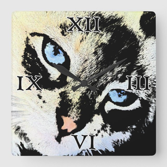 Ink Cat Square Wall Clock (Front)