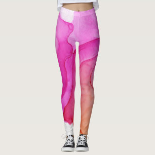 Ink Cloud Swirl Abstract Trendy Hot Pink Peach Leggings