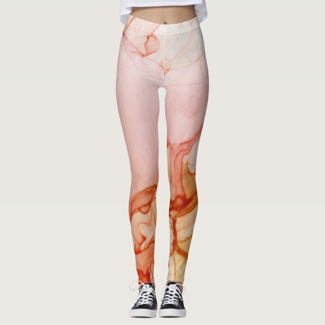 Ink Cloud Swirl Abstract Trendy Modern Hot Caramel Leggings (Front)