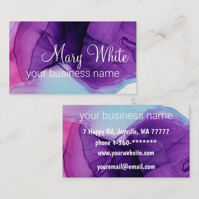 Ink Cloud Swirl Trendy Modern Blue Purple Violet Business Card (Front/Back)