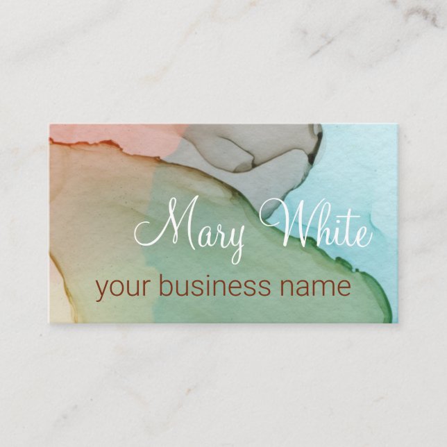 Ink Cloud Swirl Trendy Modern Caramel Green Blue Business Card (Front)