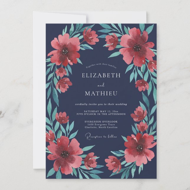 Ink Coral Painted Wedding Invitation (Front)