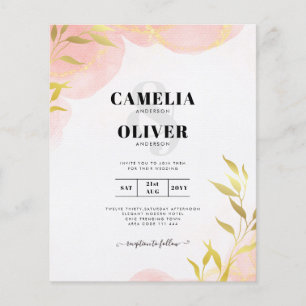 INK Coral Peach Gold Leaves Wedding Invite Flyer