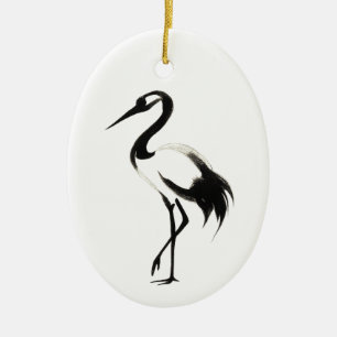 Ink Crane Illustration – Ceramic Tree Decoration
