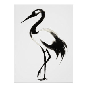 Ink Crane Illustration – Minimalist Zen Poster