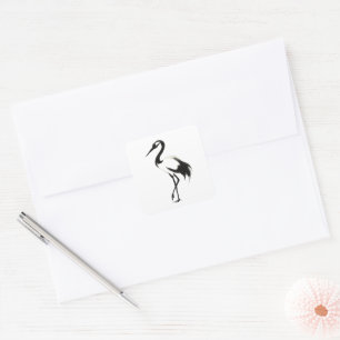 Ink Crane Illustration - Zen Brush Design on Square Sticker