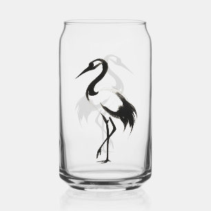 Ink Crane Illustration - Zen Can Glass