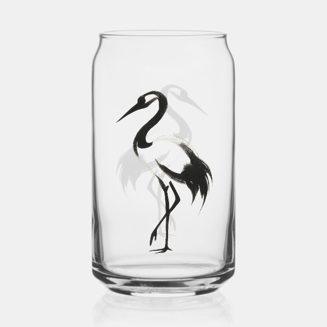 Ink Crane Illustration - Zen Can Glass (Front)