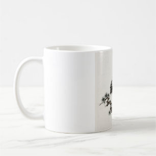 Ink Crane on Pine Branch Coffee Mug