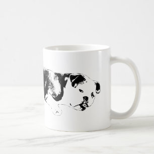 Ink‑cut bulldog emblem with frontal power coffee mug
