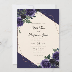 Ink Deep Purple Petal Wedding Invitation