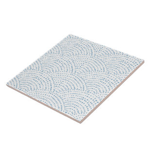 Ink dot scales - blue grey E on white Ceramic Tile