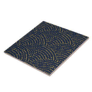 Ink Dot Scales - navy and gold Ceramic Tile