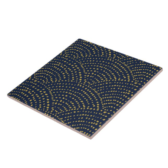 Ink Dot Scales - navy and gold Ceramic Tile (Side)