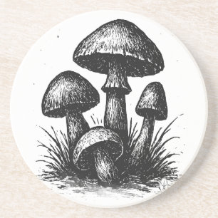 Ink‑Drawn Mushroom Cluster Tote Bag Coaster