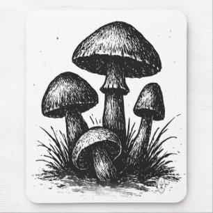 Ink‑Drawn Mushroom Cluster Tote Bag Mouse Pad