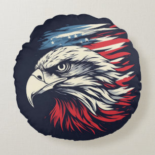 Ink Eagle & American Flag Art Freedom Never Fades Round Cushion