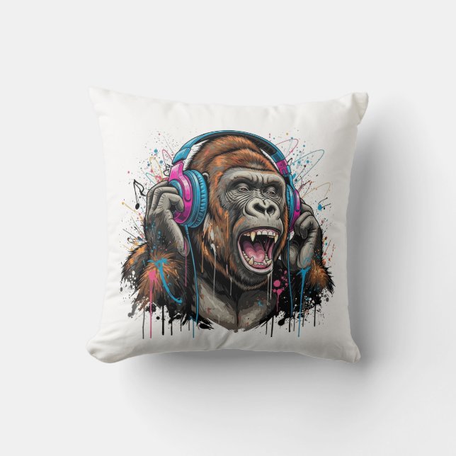 Ink Flow Beats: Personalised Gorilla Headphone  Cushion (Front)