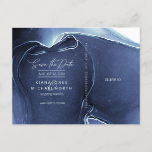 Ink Flow Wedding Save the Date Blue ID762 Announcement Postcard
