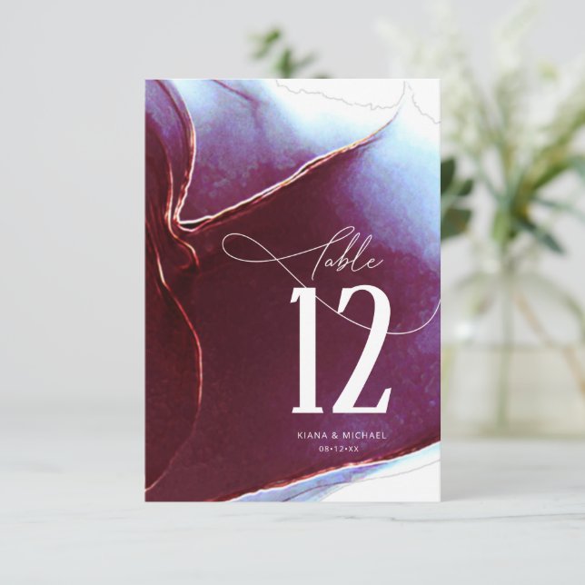 Ink Flow Wedding Table Number Burgundy ID762 (Standing Front)