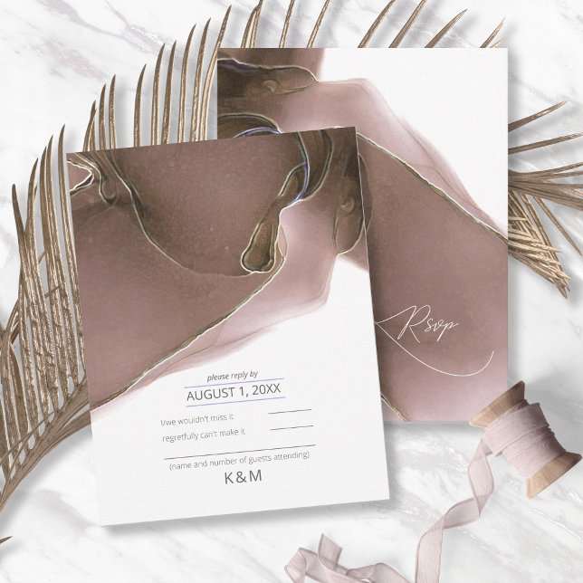 Ink Flow Wedding Taupe ID762 RSVP Card (Creator Uploaded)