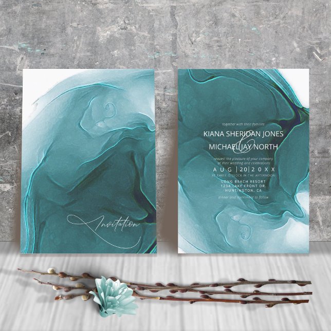Ink Flow Wedding Teal ID762 Invitation (Creator Uploaded)