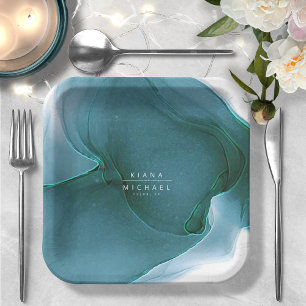 Ink Flow Wedding Teal ID762 Paper Plate