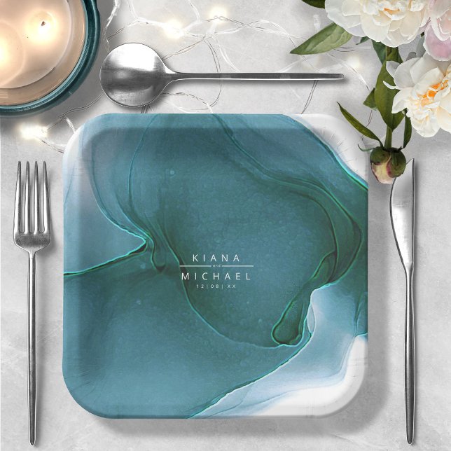 Ink Flow Wedding Teal ID762 Paper Plate (Creator Uploaded)
