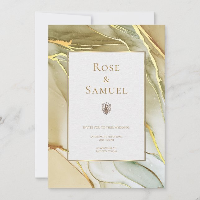 Ink Gold Aesthetic Chic Wedding Invitation (Front)