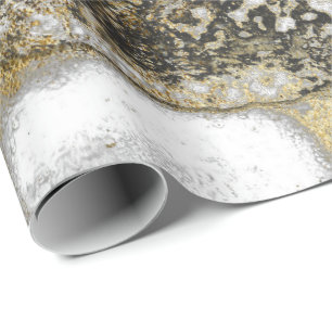 Ink Gold Liquid Paint Grey Black White Abstract Wrapping Paper