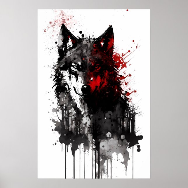 Ink Gray Wolf Portrait Poster (Front)