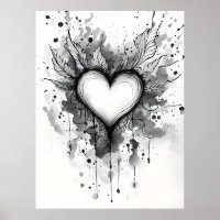Ink Heart Poster – Abstract Grunge Wall Art