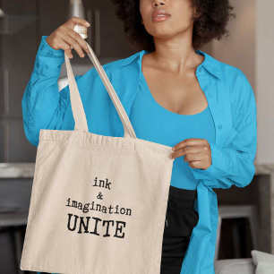 Ink & Imagination Unite Book Lovers Writers Gift Tote Bag