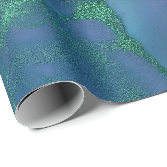 Ink Liquid Paint Blue Emerald Sapphire Green Wrapping Paper (Roll Corner)